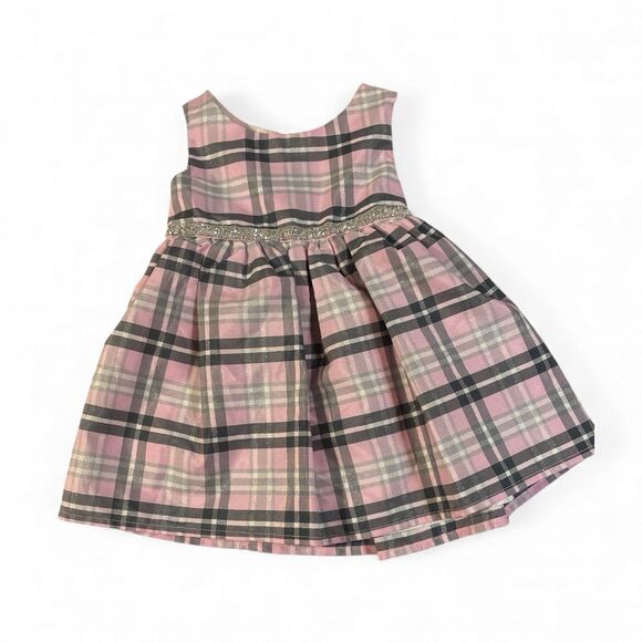 Youngland Baby Girls Metallic Woven Coat Set Faux Fur Matching Plaid Dress 12 Mo - Picture 3 of 11